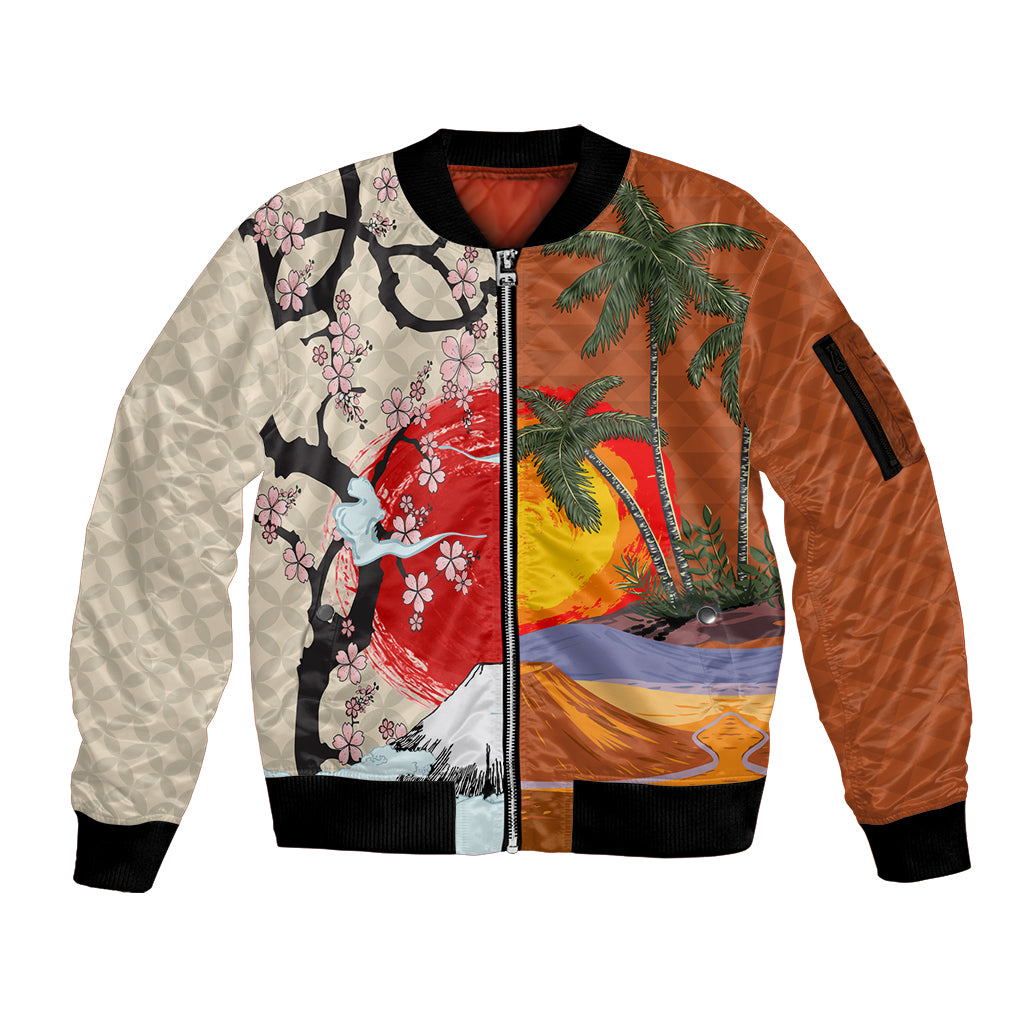 Pan-Pacific Festival Sleeve Zip Bomber Jacket Mauna Kea and Fuji Mountains