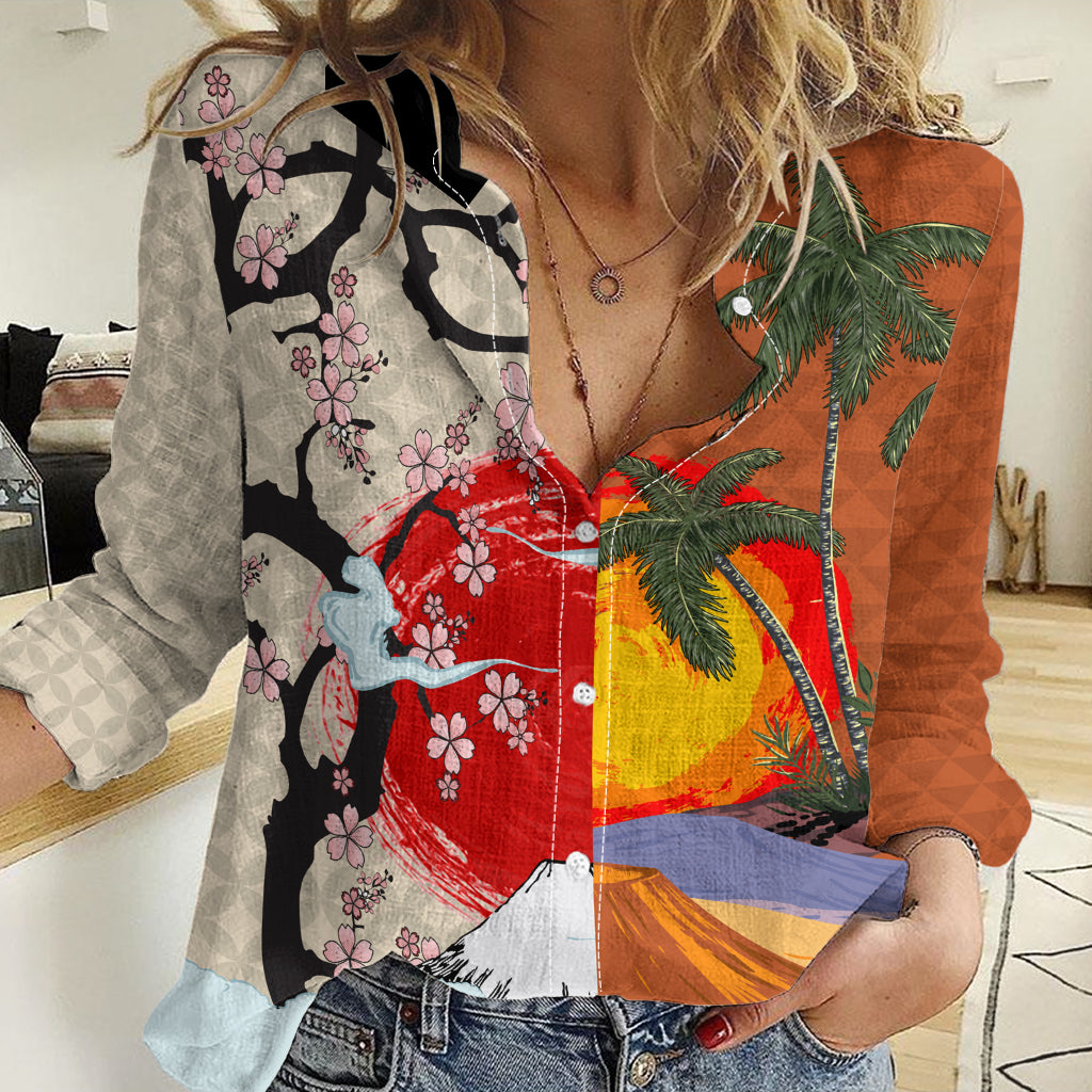 Pan-Pacific Festival Women Casual Shirt Mauna Kea and Fuji Mountains