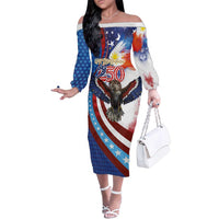 Philippines and United States Semiquincentennial Family Matching Off The Shoulder Long Sleeve Dress and Hawaiian Shirt Eagle and National Flag Style