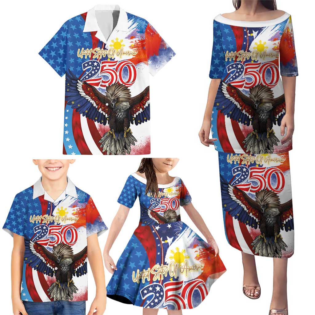 Philippines and United States Semiquincentennial Family Matching Puletasi and Hawaiian Shirt Eagle and National Flag Style