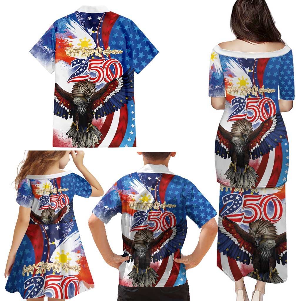 Philippines and United States Semiquincentennial Family Matching Puletasi and Hawaiian Shirt Eagle and National Flag Style