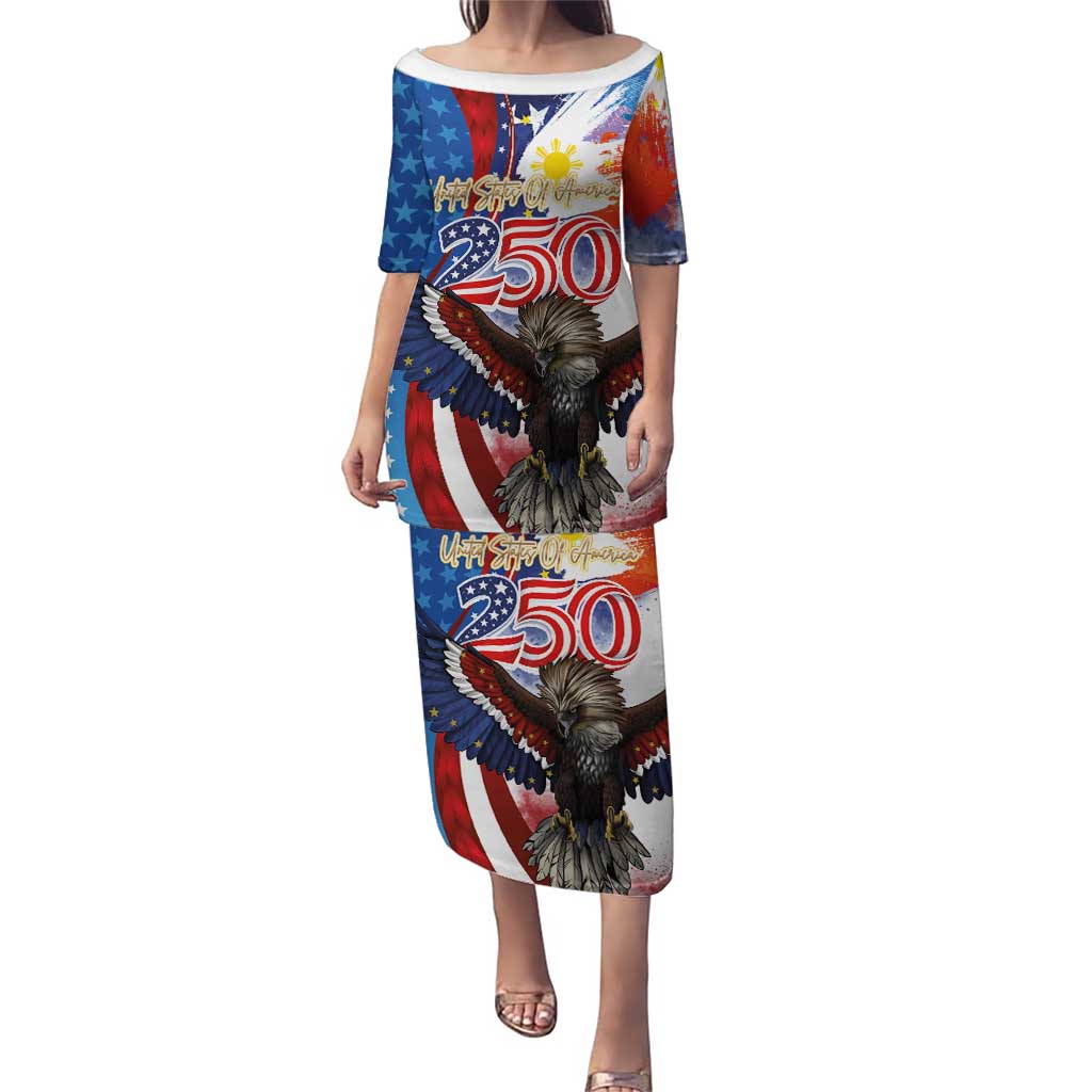 Philippines and United States Semiquincentennial Family Matching Puletasi and Hawaiian Shirt Eagle and National Flag Style