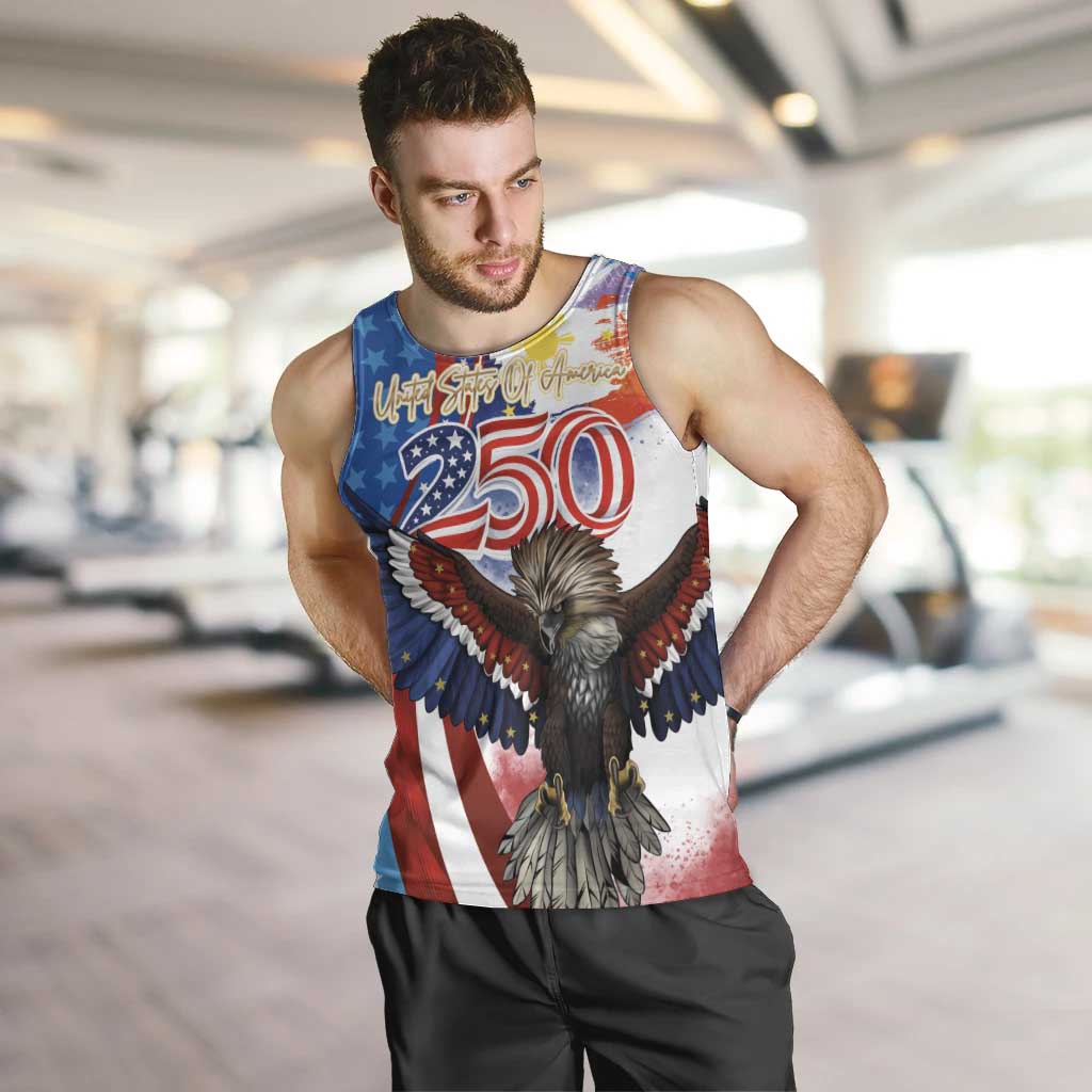 Philippines and United States Semiquincentennial Men Tank Top Eagle and National Flag Style