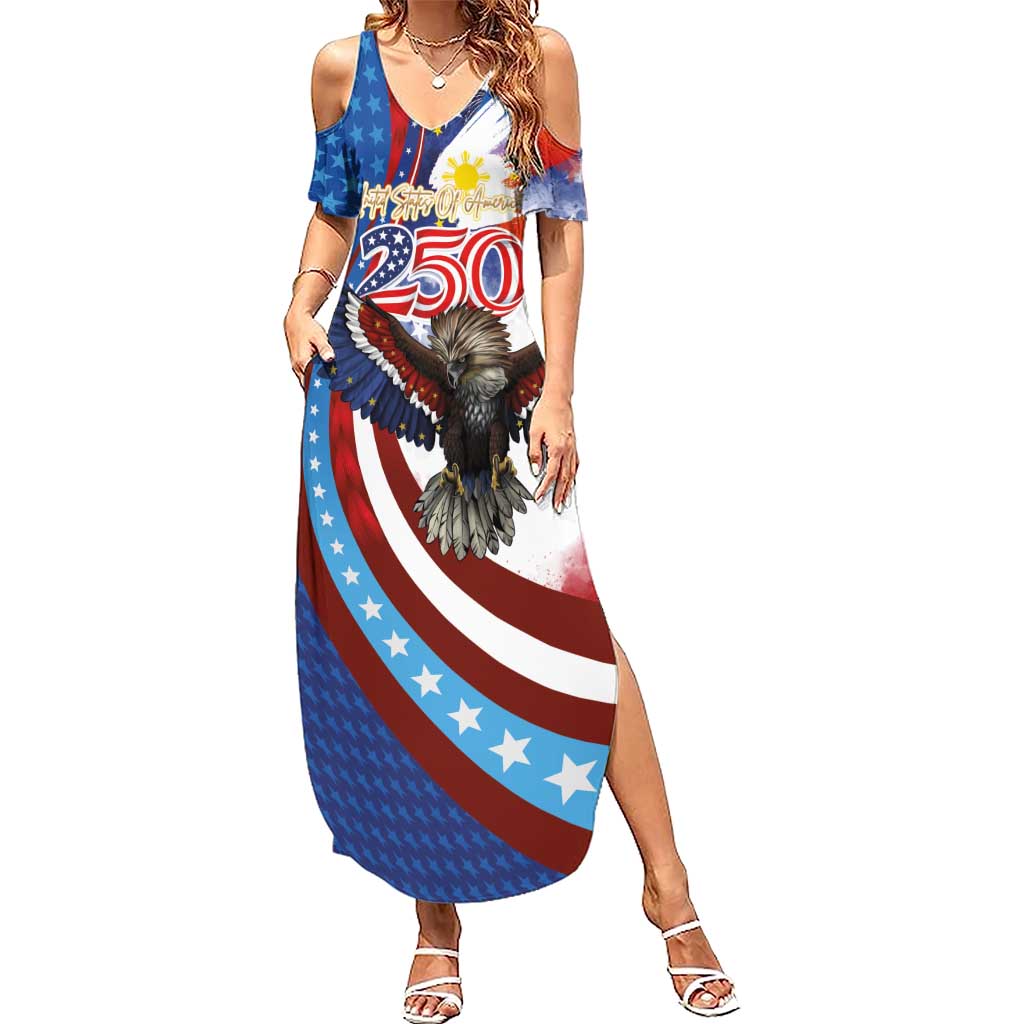 Philippines and United States Semiquincentennial Summer Maxi Dress Eagle and National Flag Style