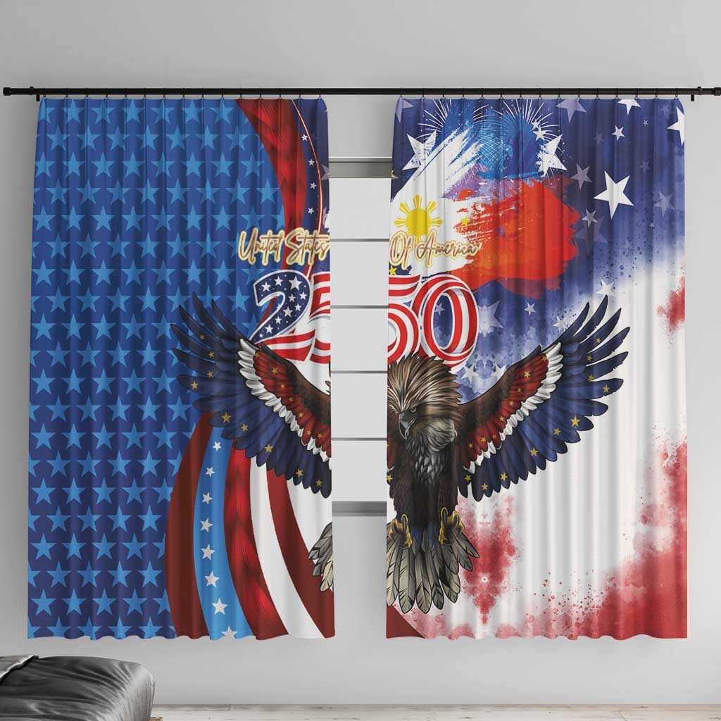 Philippines and United States Semiquincentennial Window Curtain Eagle and National Flag Style LT03 With Hooks Multicolor - Polynesian Pride