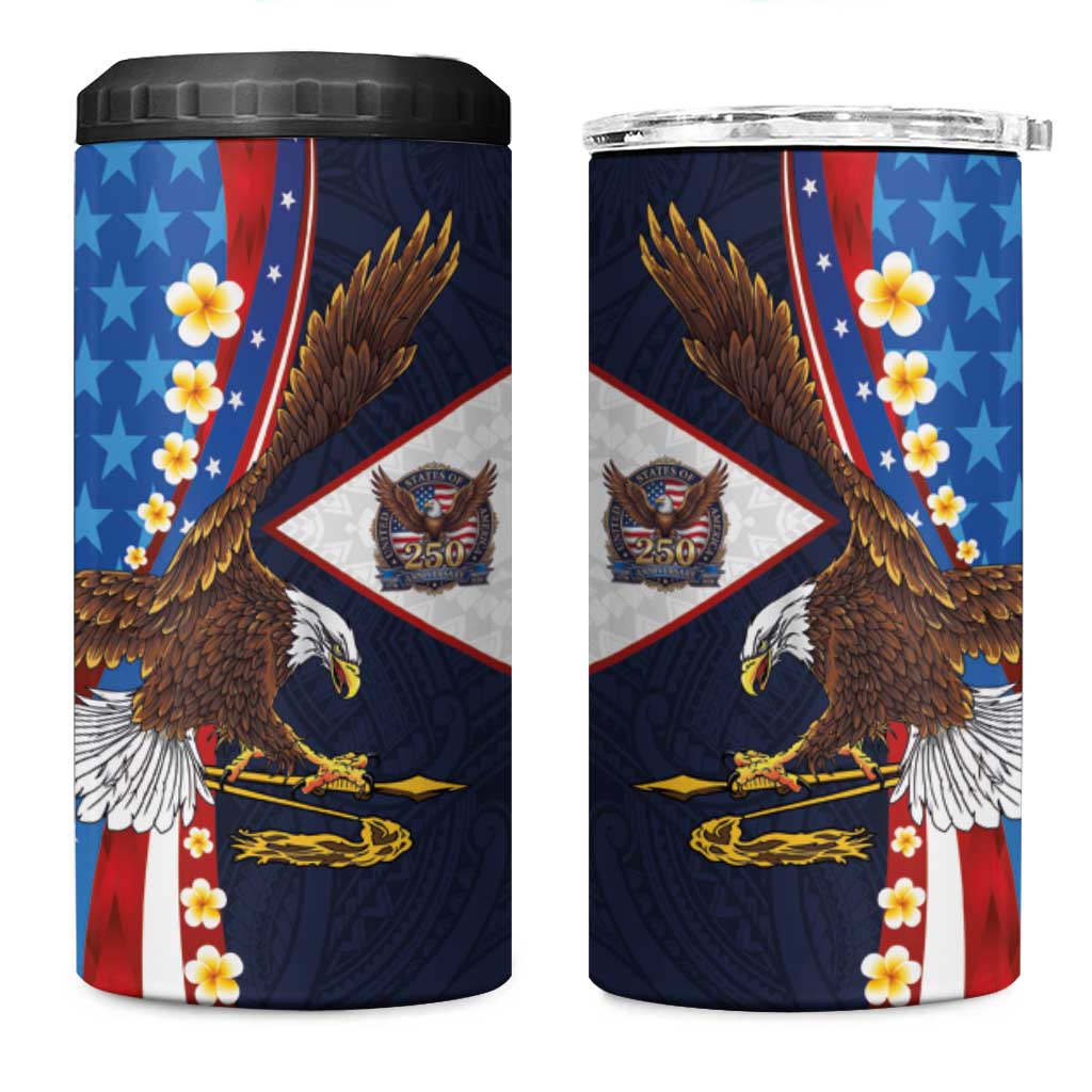 American Samoa and United States Semiquincentennial 4 in 1 Can Cooler Tumbler Bald Eagle with National Flag Style