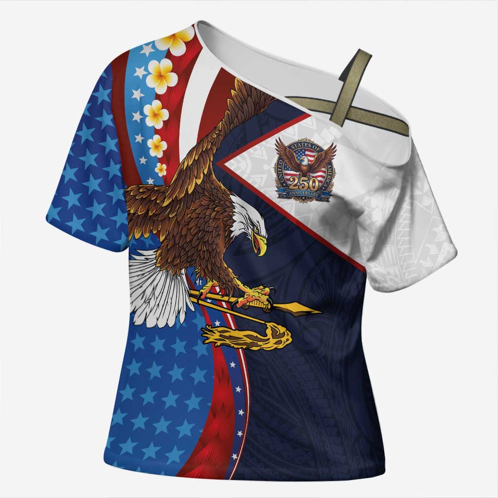 American Samoa and United States Semiquincentennial Cross Shoulder Shirt Bald Eagle with National Flag Style