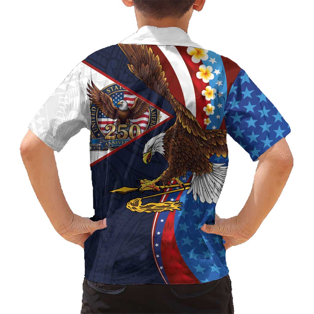 American Samoa and United States Semiquincentennial Family Matching Short Sleeve Bodycon Dress and Hawaiian Shirt Bald Eagle with National Flag Style
