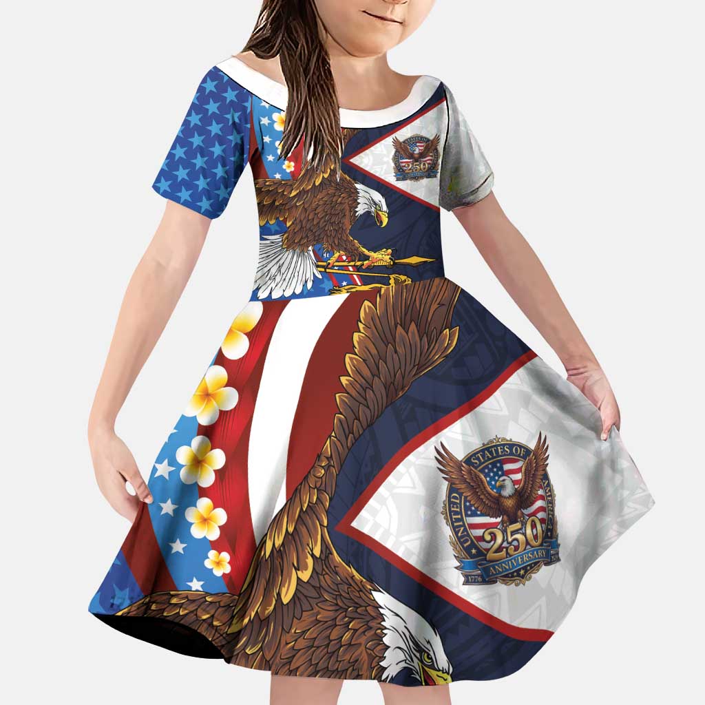 American Samoa and United States Semiquincentennial Family Matching Short Sleeve Bodycon Dress and Hawaiian Shirt Bald Eagle with National Flag Style