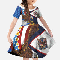 American Samoa and United States Semiquincentennial Family Matching Short Sleeve Bodycon Dress and Hawaiian Shirt Bald Eagle with National Flag Style