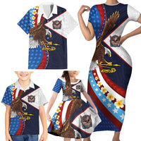 American Samoa and United States Semiquincentennial Family Matching Short Sleeve Bodycon Dress and Hawaiian Shirt Bald Eagle with National Flag Style