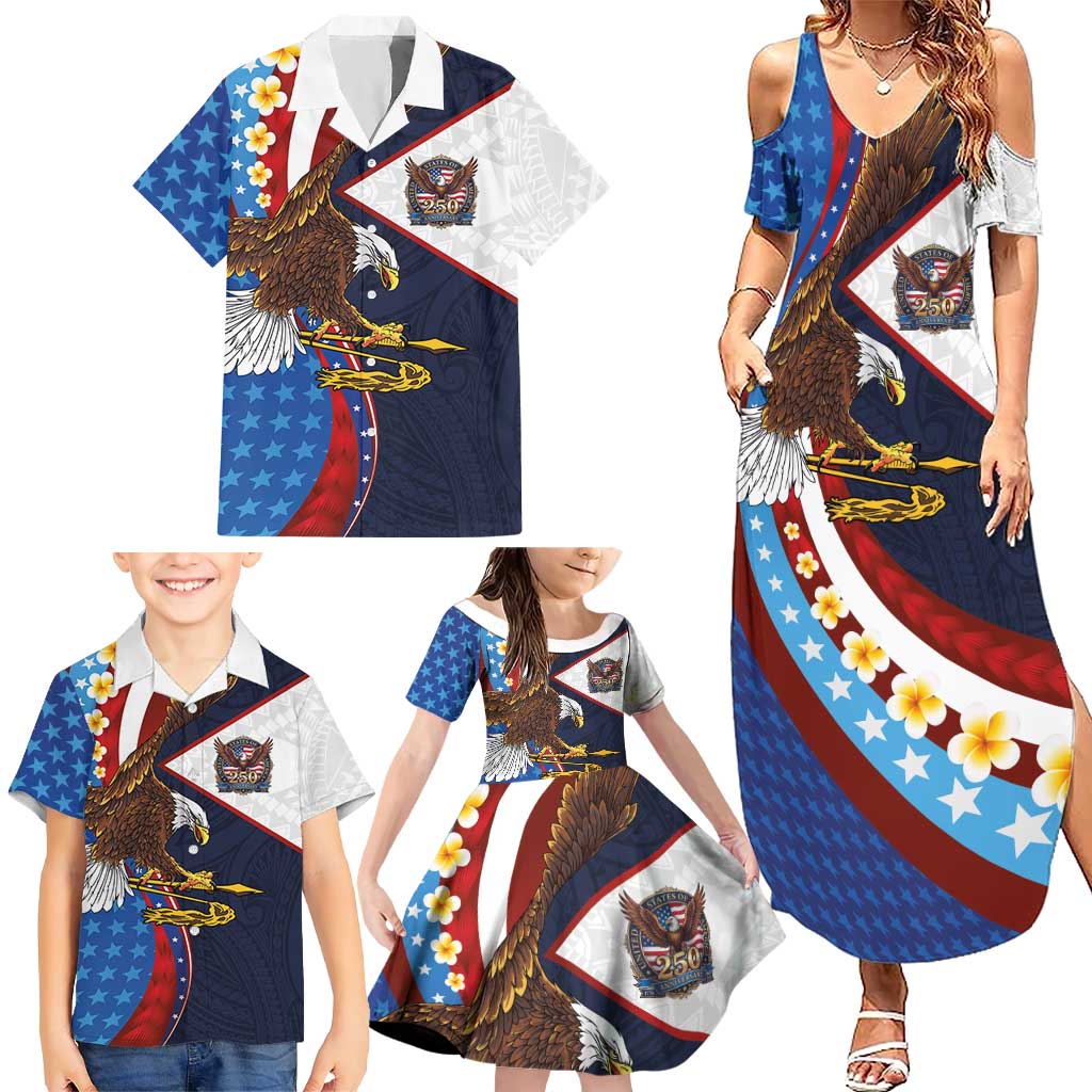 American Samoa and United States Semiquincentennial Family Matching Summer Maxi Dress and Hawaiian Shirt Bald Eagle with National Flag Style