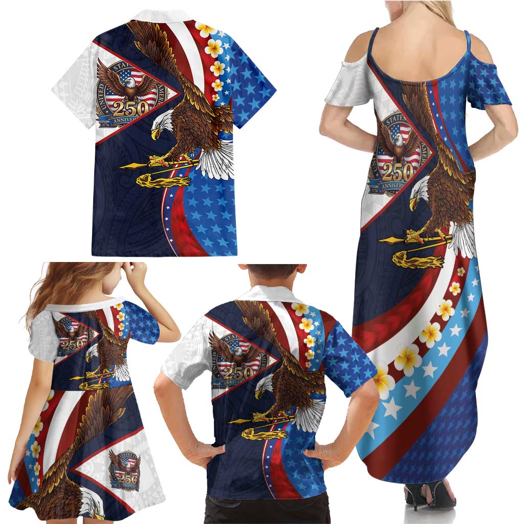 American Samoa and United States Semiquincentennial Family Matching Summer Maxi Dress and Hawaiian Shirt Bald Eagle with National Flag Style