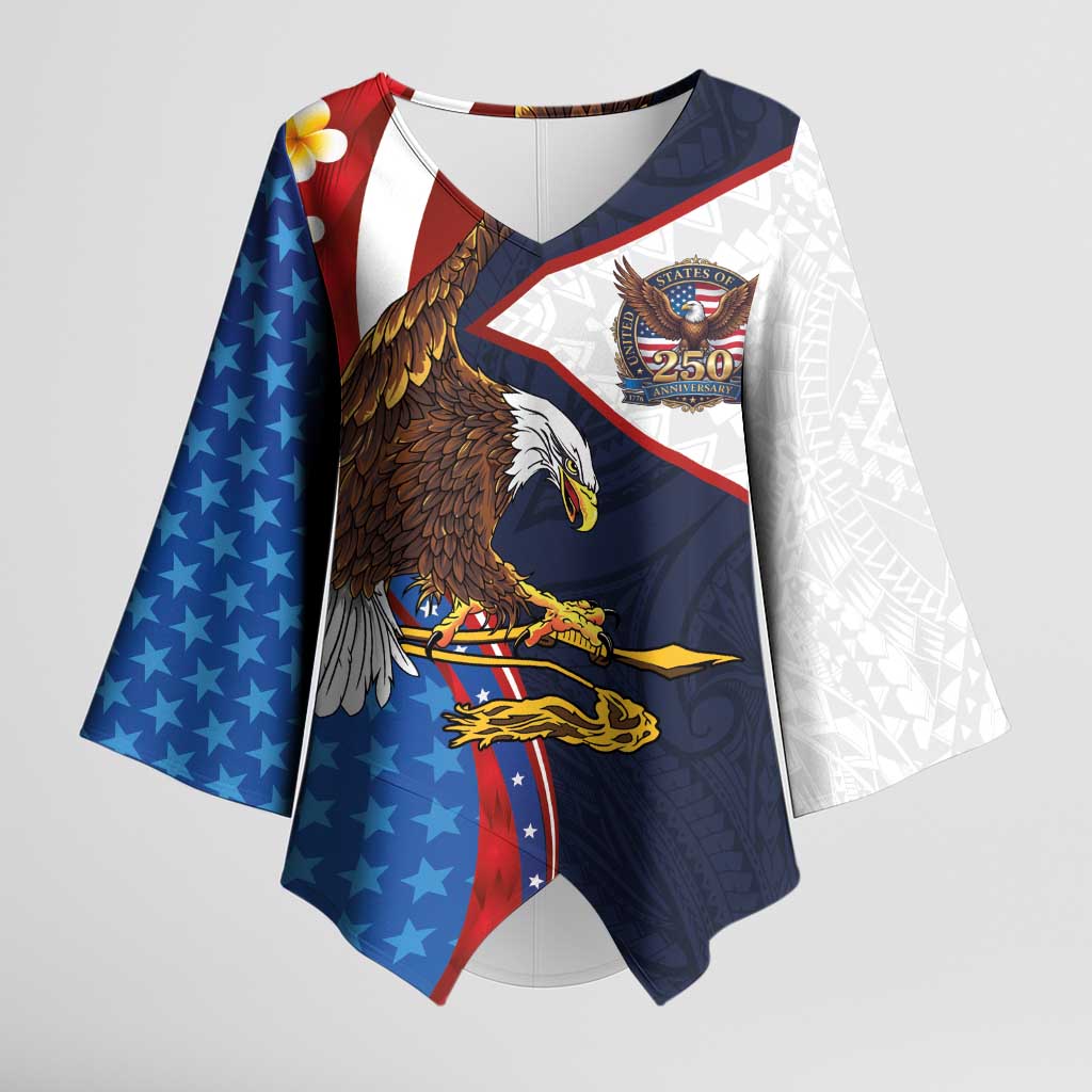 American Samoa and United States Semiquincentennial Kimono Sleeve Blouse Bald Eagle with National Flag Style