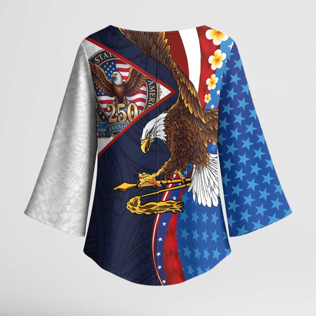 American Samoa and United States Semiquincentennial Kimono Sleeve Blouse Bald Eagle with National Flag Style LT03 - Polynesian Pride