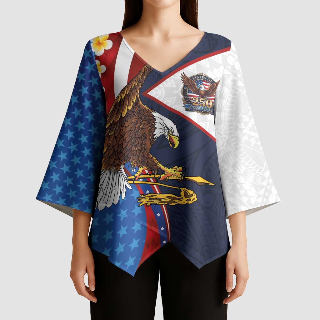 American Samoa and United States Semiquincentennial Kimono Sleeve Blouse Bald Eagle with National Flag Style LT03 - Polynesian Pride