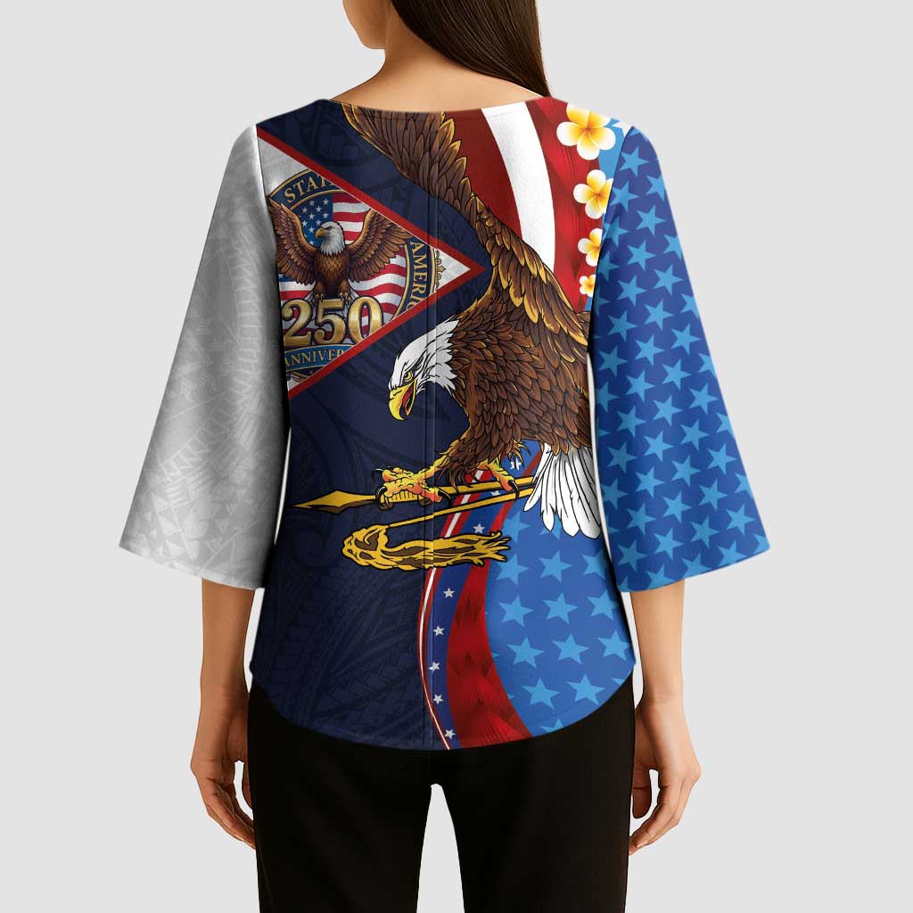 American Samoa and United States Semiquincentennial Kimono Sleeve Blouse Bald Eagle with National Flag Style LT03 - Polynesian Pride