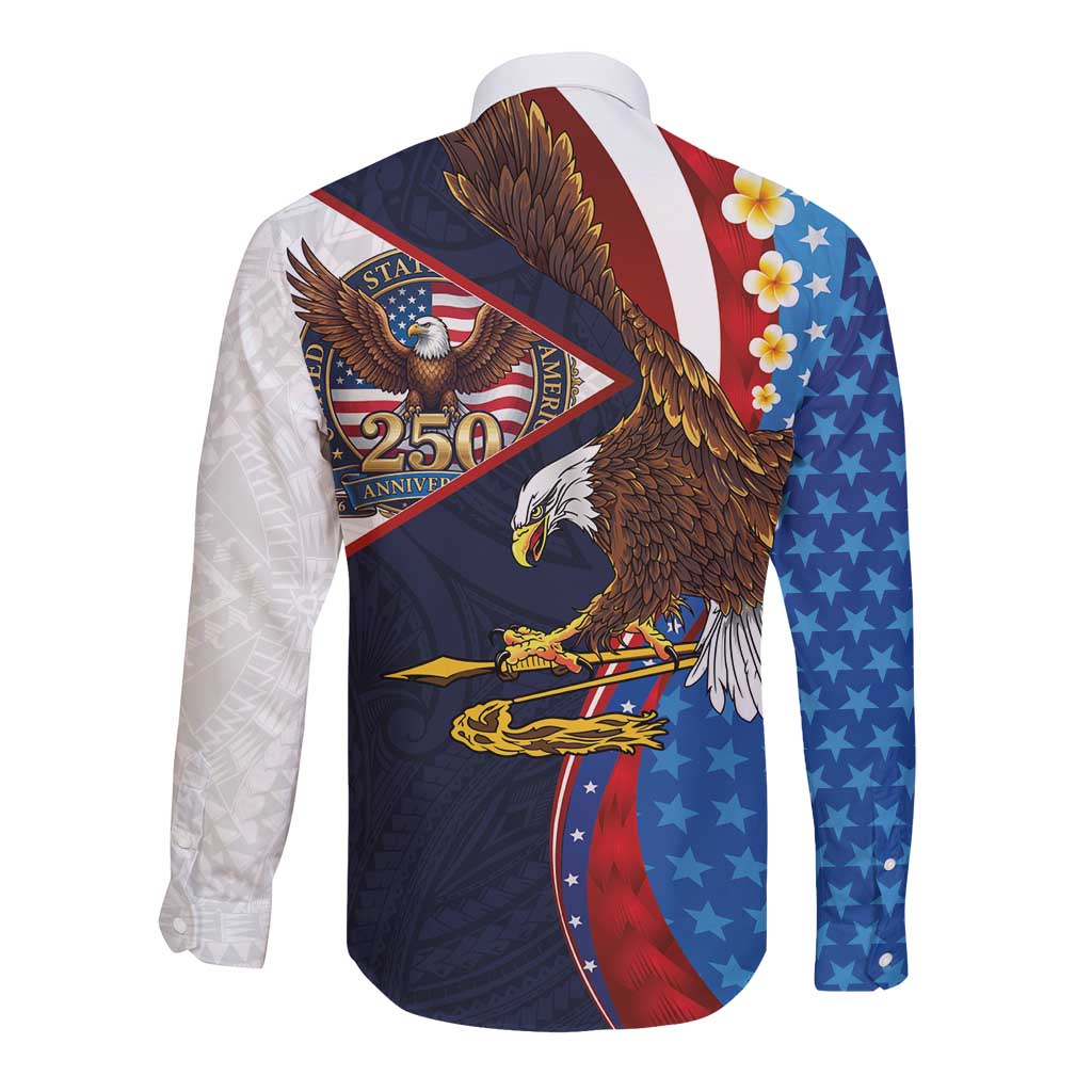 American Samoa and United States Semiquincentennial Long Sleeve Button Shirt Bald Eagle with National Flag Style LT03 - Polynesian Pride