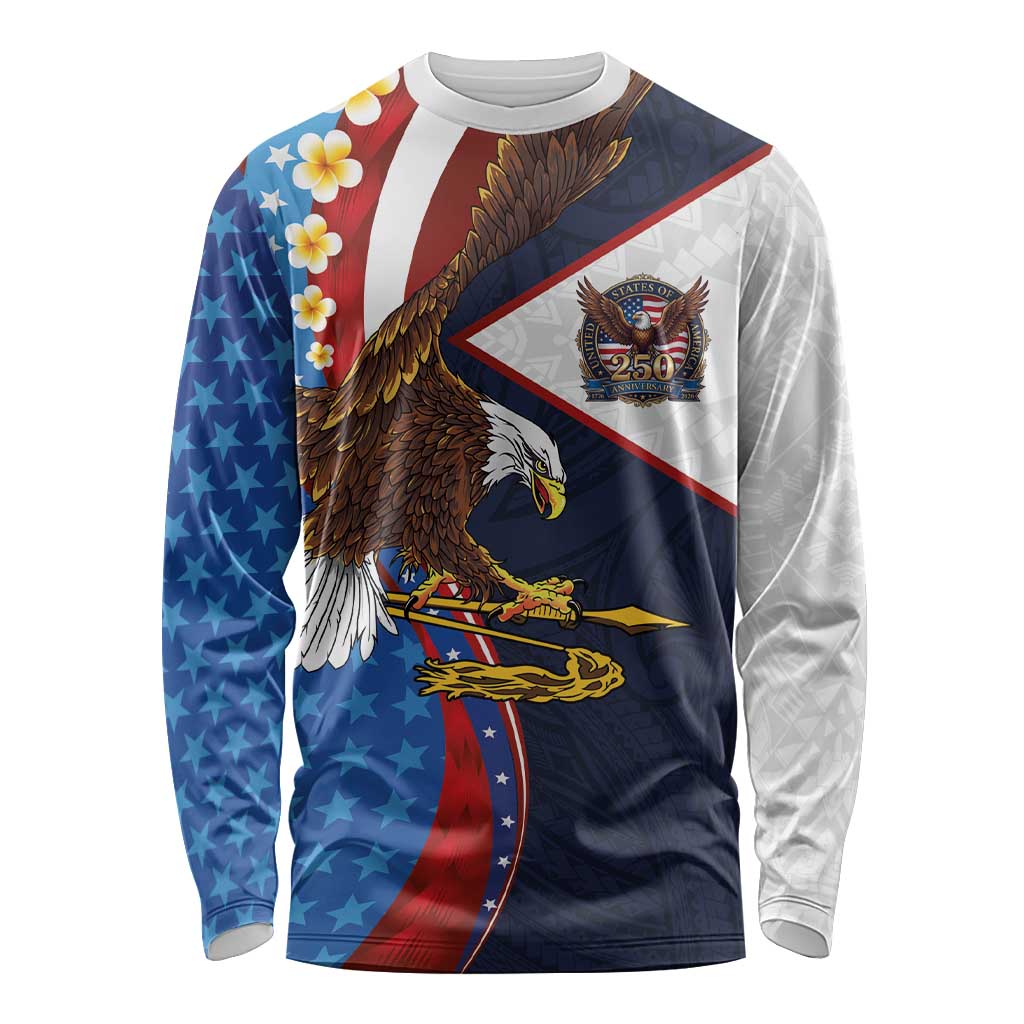 American Samoa and United States Semiquincentennial Long Sleeve Shirt Bald Eagle with National Flag Style LT03 Unisex Multicolor - Polynesian Pride