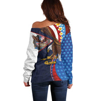 American Samoa and United States Semiquincentennial Off Shoulder Sweater Bald Eagle with National Flag Style LT03 - Polynesian Pride