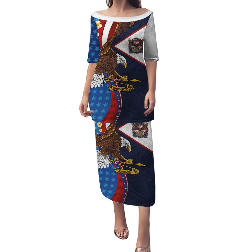 American Samoa and United States Semiquincentennial Puletasi Bald Eagle with National Flag Style LT03 Long Dress Multicolor - Polynesian Pride