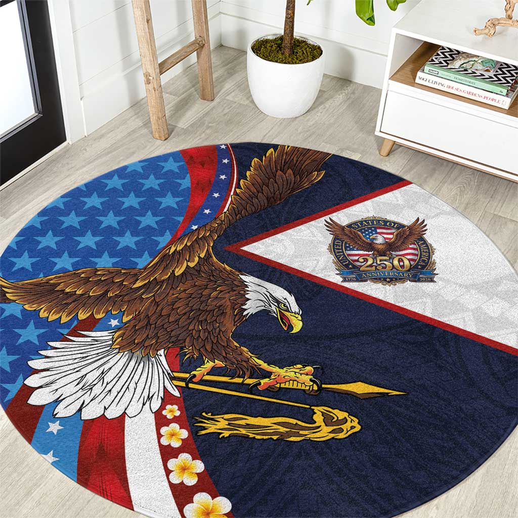 American Samoa and United States Semiquincentennial Round Carpet Bald Eagle with National Flag Style