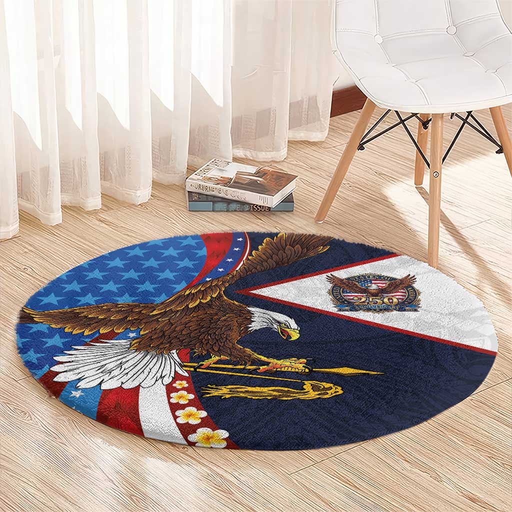 American Samoa and United States Semiquincentennial Round Carpet Bald Eagle with National Flag Style