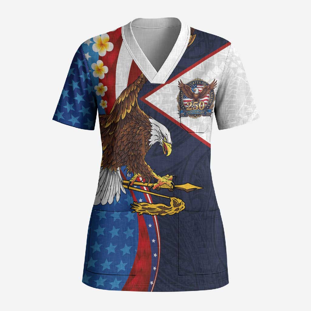 American Samoa and United States Semiquincentennial Scrub Top Bald Eagle with National Flag Style