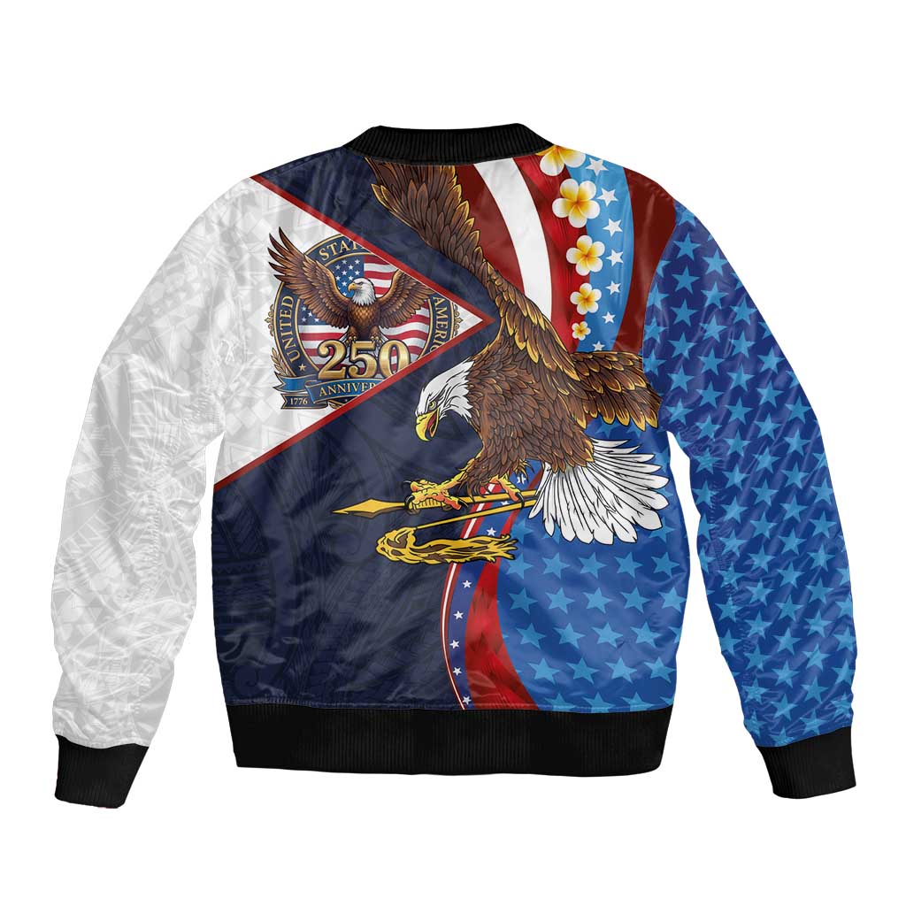 American Samoa and United States Semiquincentennial Sleeve Zip Bomber Jacket Bald Eagle with National Flag Style LT03 - Polynesian Pride