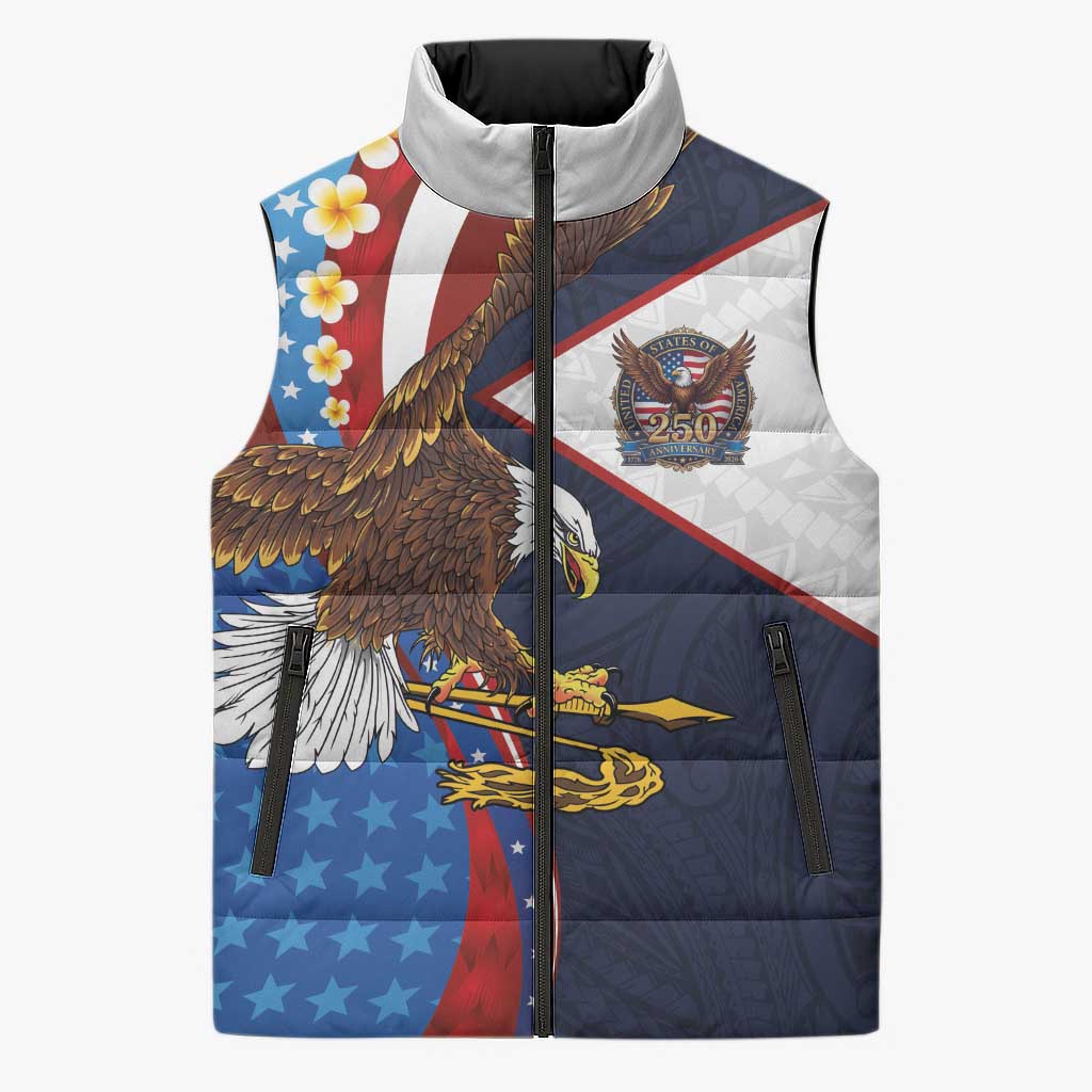 American Samoa and United States Semiquincentennial Sleeveless Puffer Jacket Bald Eagle with National Flag Style