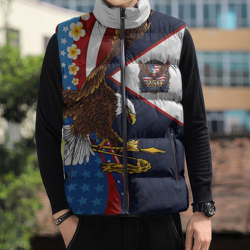American Samoa and United States Semiquincentennial Sleeveless Puffer Jacket Bald Eagle with National Flag Style
