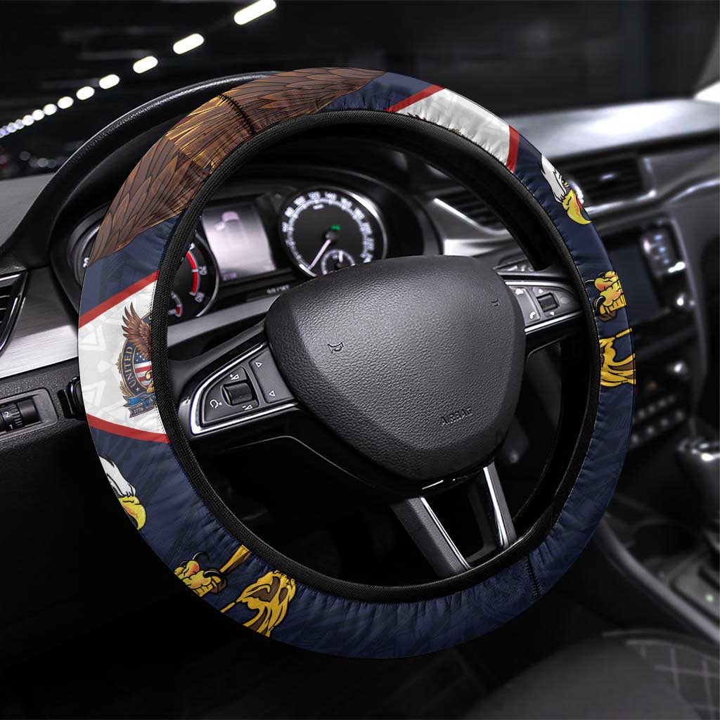 American Samoa and United States Semiquincentennial Steering Wheel Cover Bald Eagle with National Flag Style
