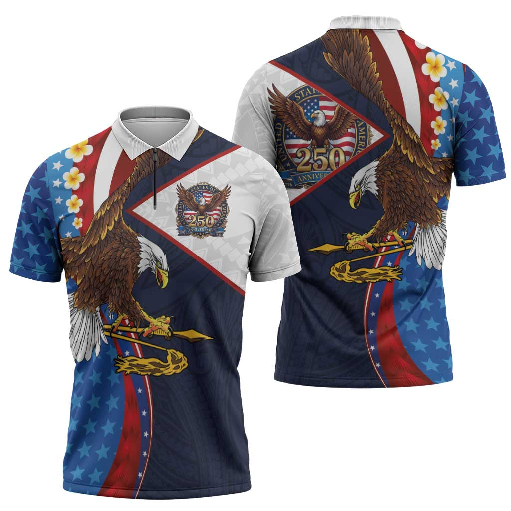 American Samoa and United States Semiquincentennial Zipper Polo Shirt Bald Eagle with National Flag Style LT03 - Polynesian Pride