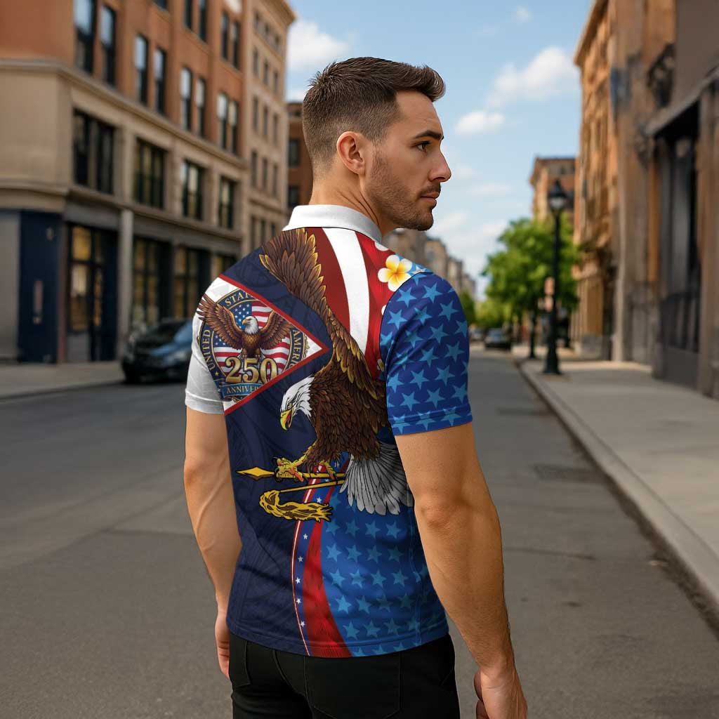 American Samoa and United States Semiquincentennial Zipper Polo Shirt Bald Eagle with National Flag Style LT03 - Polynesian Pride