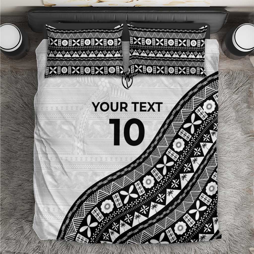 Custom Fijian Rugby Bedding Set Tapa Pattern and Palm Tree Tribal