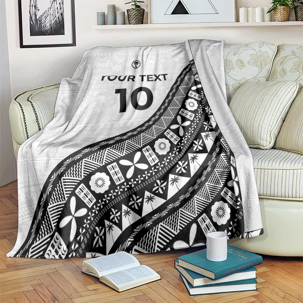 Custom Fijian Rugby Blanket Tapa Pattern and Palm Tree Tribal