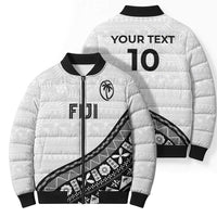 Custom Fijian Rugby Bomber Puffer Jacket Tapa Pattern and Palm Tree Tribal