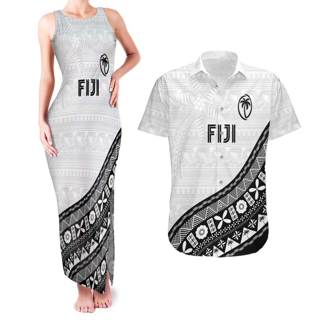 Custom Fijian Rugby Couples Matching Tank Maxi Dress and Hawaiian Shirt Tapa Pattern and Palm Tree Tribal