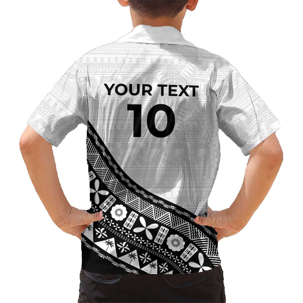 Custom Fijian Rugby Family Matching Off Shoulder Short Dress and Hawaiian Shirt Tapa Pattern and Palm Tree Tribal