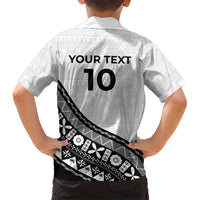 Custom Fijian Rugby Family Matching Off Shoulder Short Dress and Hawaiian Shirt Tapa Pattern and Palm Tree Tribal