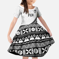 Custom Fijian Rugby Family Matching Off Shoulder Short Dress and Hawaiian Shirt Tapa Pattern and Palm Tree Tribal