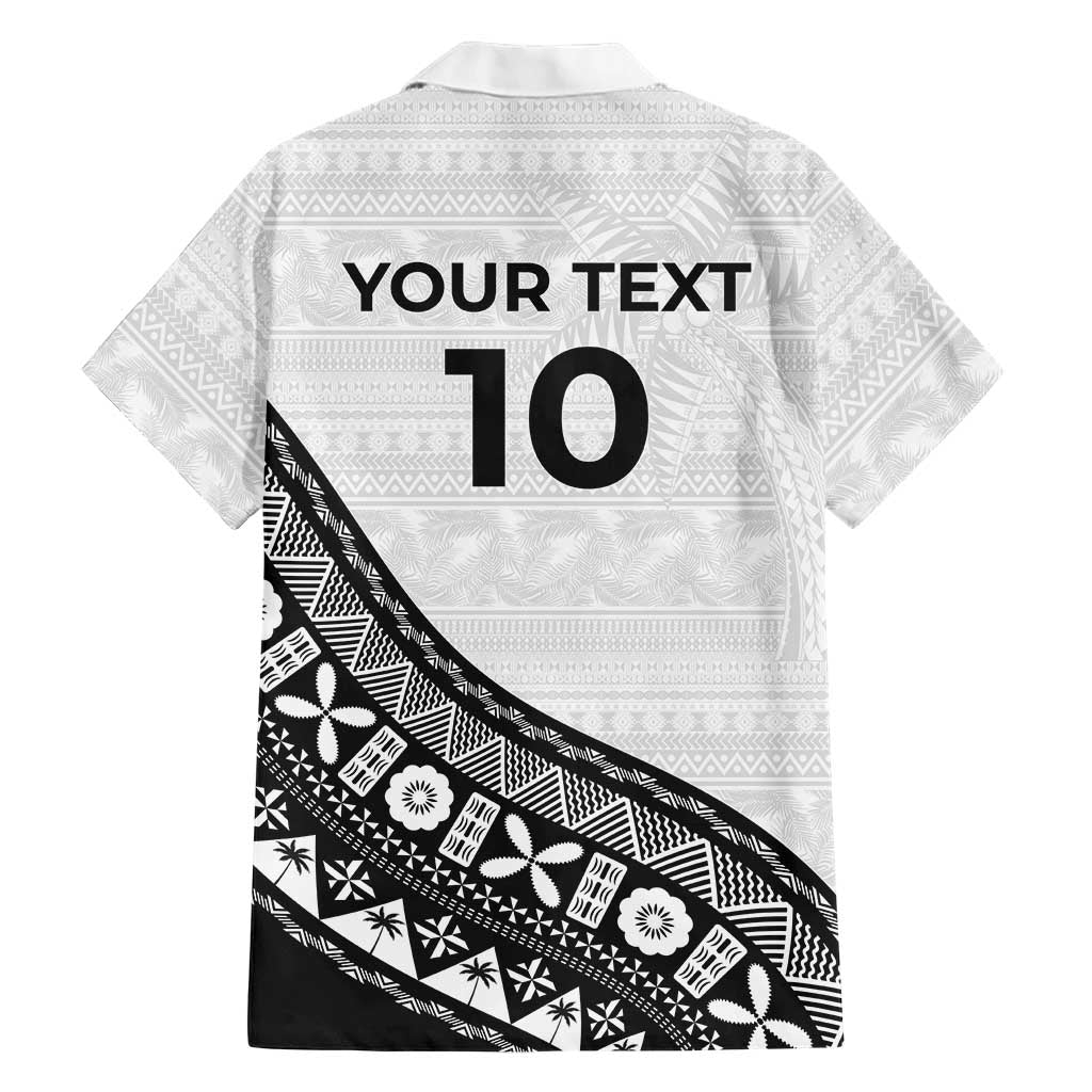 Custom Fijian Rugby Family Matching Off Shoulder Short Dress and Hawaiian Shirt Tapa Pattern and Palm Tree Tribal