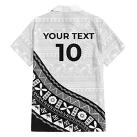 Custom Fijian Rugby Family Matching Off Shoulder Short Dress and Hawaiian Shirt Tapa Pattern and Palm Tree Tribal