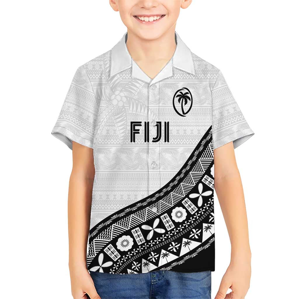 Custom Fijian Rugby Family Matching Off Shoulder Short Dress and Hawaiian Shirt Tapa Pattern and Palm Tree Tribal