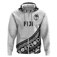 Custom Fijian Rugby Hoodie Tapa Pattern and Palm Tree Tribal LT03 Zip Hoodie White - Polynesian Pride