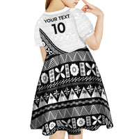 Custom Fijian Rugby Kid Short Sleeve Dress Tapa Pattern and Palm Tree Tribal