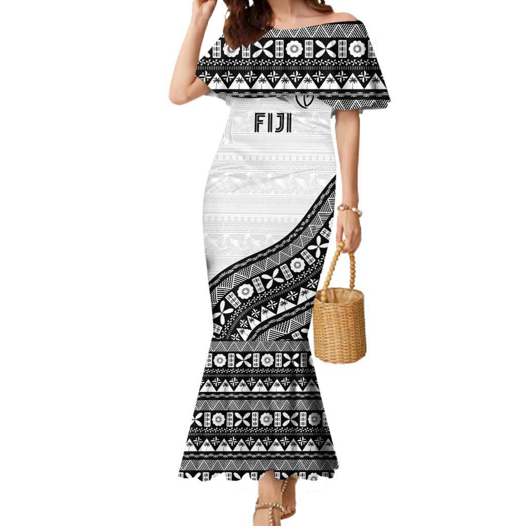 Custom Fijian Rugby Mermaid Dress Tapa Pattern and Palm Tree Tribal