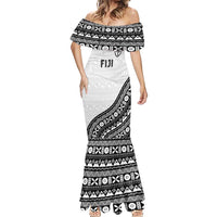 Custom Fijian Rugby Mermaid Dress Tapa Pattern and Palm Tree Tribal