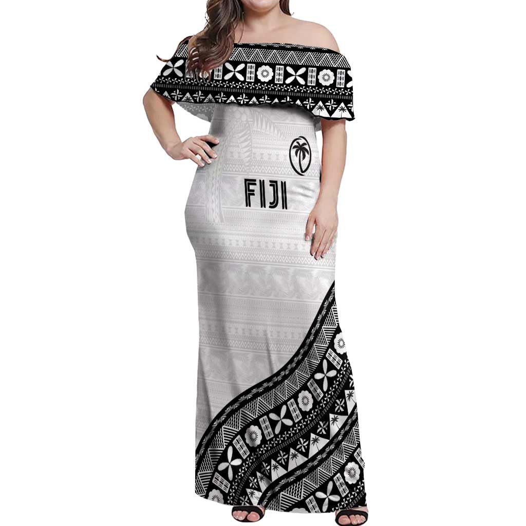 Custom Fijian Rugby Off Shoulder Maxi Dress Tapa Pattern and Palm Tree Tribal