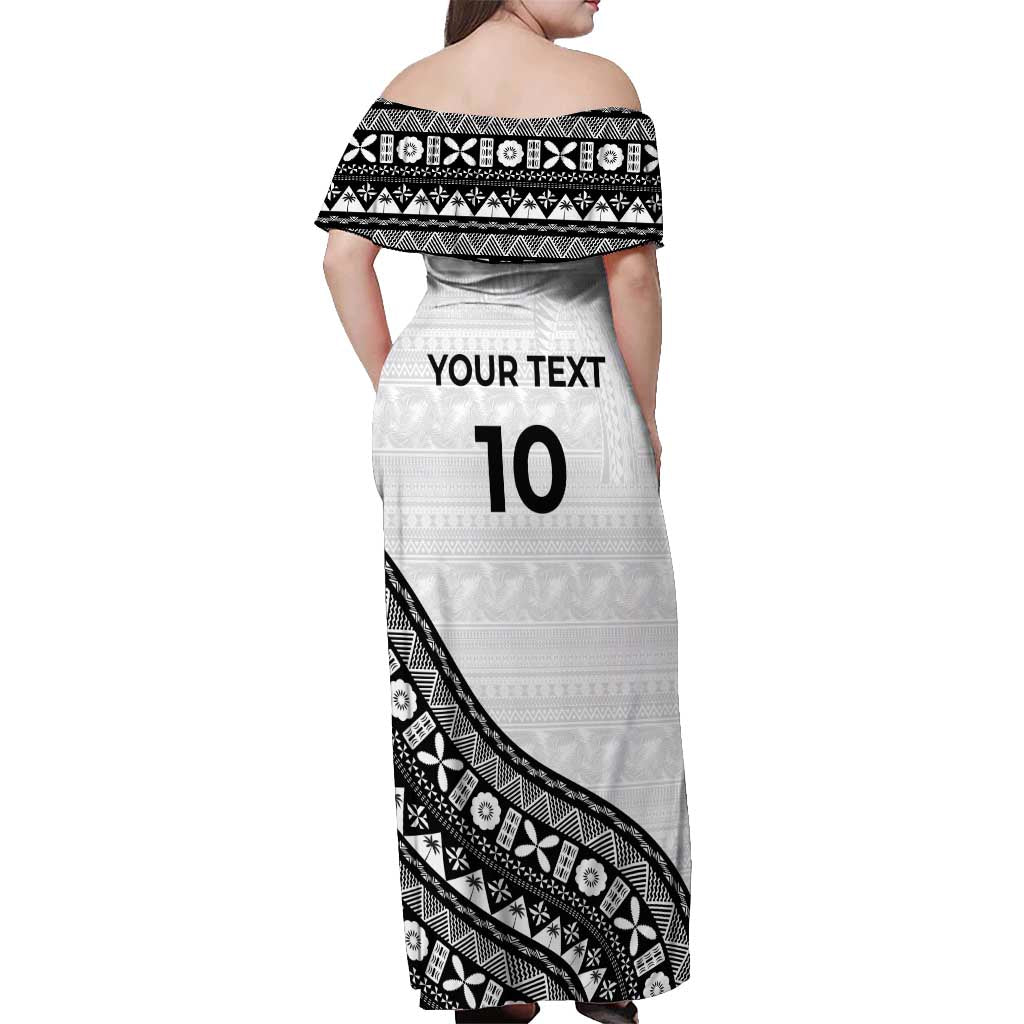 Custom Fijian Rugby Off Shoulder Maxi Dress Tapa Pattern and Palm Tree Tribal